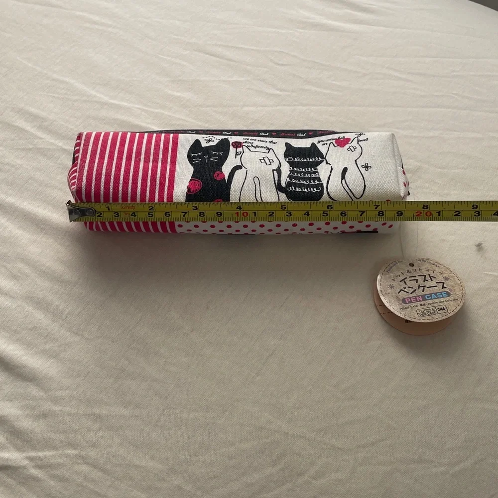 Daiso Black and Pink Cat Design Pen Case